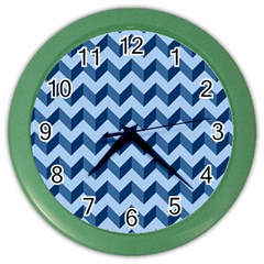 Tiffany Blue Modern Retro Chevron Patchwork Pattern Wall Clock (color)