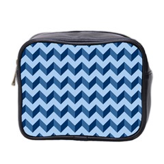 Tiffany Blue Modern Retro Chevron Patchwork Pattern Mini Travel Toiletry Bag (two Sides) by GardenOfOphir