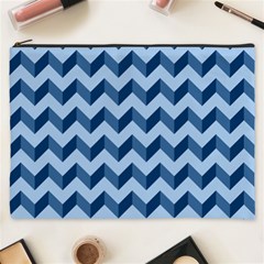 Tiffany Blue Modern Retro Chevron Patchwork Pattern Cosmetic Bag (xxxl)