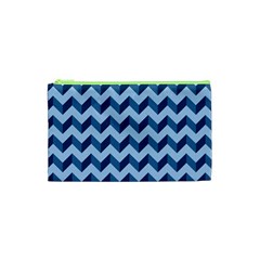 Tiffany Blue Modern Retro Chevron Patchwork Pattern Cosmetic Bag (xs)