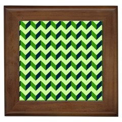 Green Modern Retro Chevron Patchwork Pattern Framed Ceramic Tile by GardenOfOphir