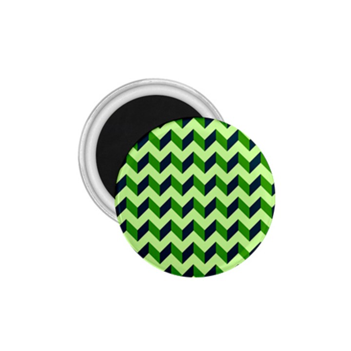 Green Modern Retro Chevron Patchwork Pattern 1.75  Button Magnet