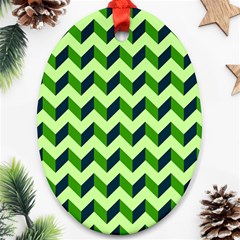 Green Modern Retro Chevron Patchwork Pattern Oval Ornament