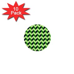 Green Modern Retro Chevron Patchwork Pattern 1  Mini Button (10 Pack)