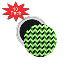 Green Modern Retro Chevron Patchwork Pattern 1 75  Button Magnet (10 Pack)