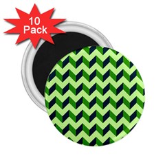 Green Modern Retro Chevron Patchwork Pattern 2 25  Button Magnet (10 Pack) by GardenOfOphir