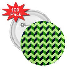 Green Modern Retro Chevron Patchwork Pattern 2 25  Button (100 Pack) by GardenOfOphir