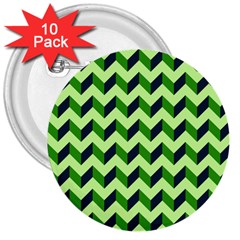 Green Modern Retro Chevron Patchwork Pattern 3  Button (10 Pack)