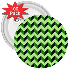 Green Modern Retro Chevron Patchwork Pattern 3  Button (100 Pack)