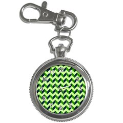 Green Modern Retro Chevron Patchwork Pattern Key Chain Watch