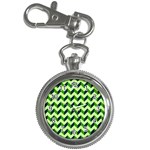 Green Modern Retro Chevron Patchwork Pattern Key Chain Watch Front