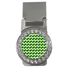 Green Modern Retro Chevron Patchwork Pattern Money Clip (cz)