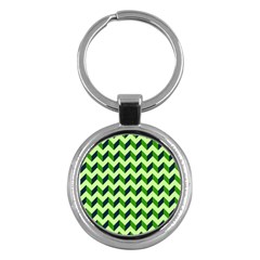 Green Modern Retro Chevron Patchwork Pattern Key Chain (round)