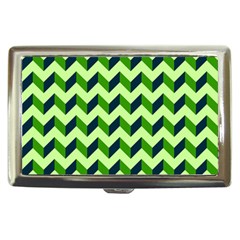 Green Modern Retro Chevron Patchwork Pattern Cigarette Money Case by GardenOfOphir