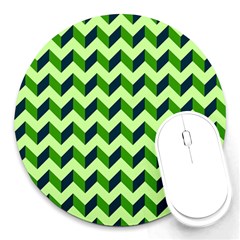 Green Modern Retro Chevron Patchwork Pattern 8  Mouse Pad (round)