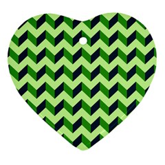 Green Modern Retro Chevron Patchwork Pattern Heart Ornament