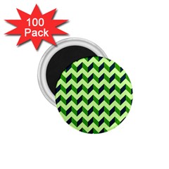 Green Modern Retro Chevron Patchwork Pattern 1 75  Button Magnet (100 Pack)