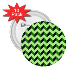 Green Modern Retro Chevron Patchwork Pattern 2 25  Button (10 Pack)