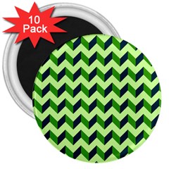 Green Modern Retro Chevron Patchwork Pattern 3  Button Magnet (10 Pack)