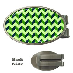 Green Modern Retro Chevron Patchwork Pattern Money Clip (oval)