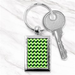 Green Modern Retro Chevron Patchwork Pattern Key Chain (rectangle)