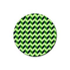 Green Modern Retro Chevron Patchwork Pattern Drink Coaster (round)