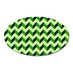 Green Modern Retro Chevron Patchwork Pattern Magnet (oval) by GardenOfOphir