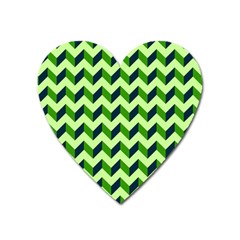 Green Modern Retro Chevron Patchwork Pattern Magnet (heart) by GardenOfOphir