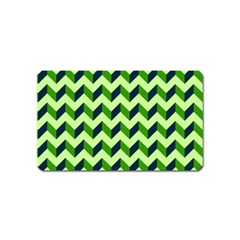 Green Modern Retro Chevron Patchwork Pattern Magnet (name Card) by GardenOfOphir