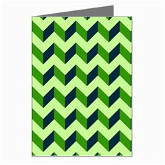 Green Modern Retro Chevron Patchwork Pattern Greeting Card by GardenOfOphir