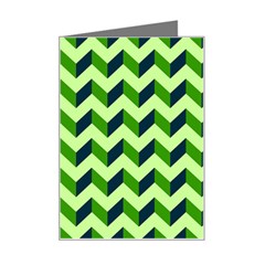 Green Modern Retro Chevron Patchwork Pattern Mini Greeting Card by GardenOfOphir