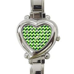 Green Modern Retro Chevron Patchwork Pattern Heart Italian Charm Watch 