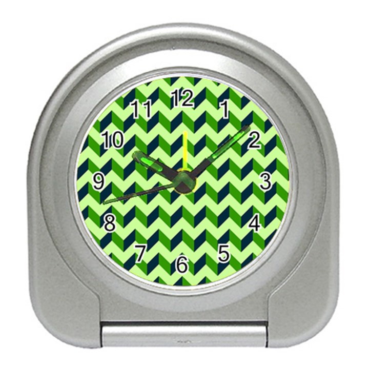 Green Modern Retro Chevron Patchwork Pattern Desk Alarm Clock