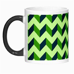 Green Modern Retro Chevron Patchwork Pattern Morph Mug by GardenOfOphir