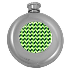 Green Modern Retro Chevron Patchwork Pattern Hip Flask (round)