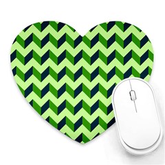 Green Modern Retro Chevron Patchwork Pattern Mouse Pad (heart)