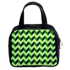 Green Modern Retro Chevron Patchwork Pattern Classic Handbag (two Sides)