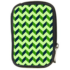 Green Modern Retro Chevron Patchwork Pattern Compact Camera Leather Case