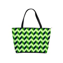 Green Modern Retro Chevron Patchwork Pattern Large Shoulder Bag by GardenOfOphir