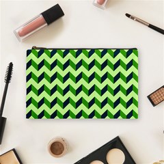 Green Modern Retro Chevron Patchwork Pattern Cosmetic Bag (medium)