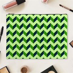 Green Modern Retro Chevron Patchwork Pattern Cosmetic Bag (xl)