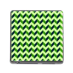 Green Modern Retro Chevron Patchwork Pattern Memory Card Reader With Storage (square)