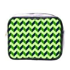 Green Modern Retro Chevron Patchwork Pattern Mini Travel Toiletry Bag (one Side) by GardenOfOphir