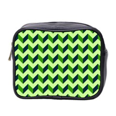 Green Modern Retro Chevron Patchwork Pattern Mini Travel Toiletry Bag (two Sides)