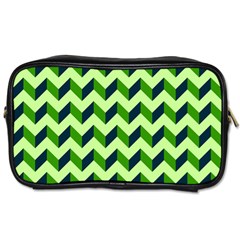 Green Modern Retro Chevron Patchwork Pattern Travel Toiletry Bag (two Sides)