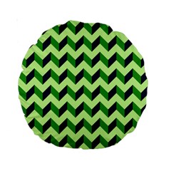 Green Modern Retro Chevron Patchwork Pattern 15  Premium Round Cushion 