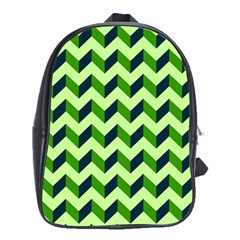 Green Modern Retro Chevron Patchwork Pattern School Bag (xl)