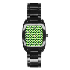 Green Modern Retro Chevron Patchwork Pattern Stainless Steel Barrel Watch