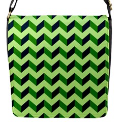 Green Modern Retro Chevron Patchwork Pattern Flap Closure Messenger Bag (small)