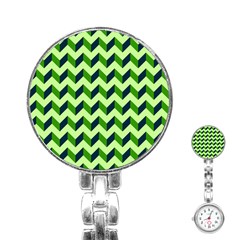 Green Modern Retro Chevron Patchwork Pattern Stainless Steel Nurses Watch